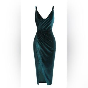 Teal Velvet V-Neck Spaghetti Strap Dress Small NWOT